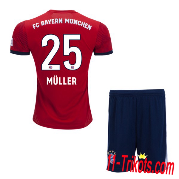 Beflockung Bayern Munich 25 MULLER Kurzarm Trikotsatz Kinder Heim Rot 2018 2019 Neuer