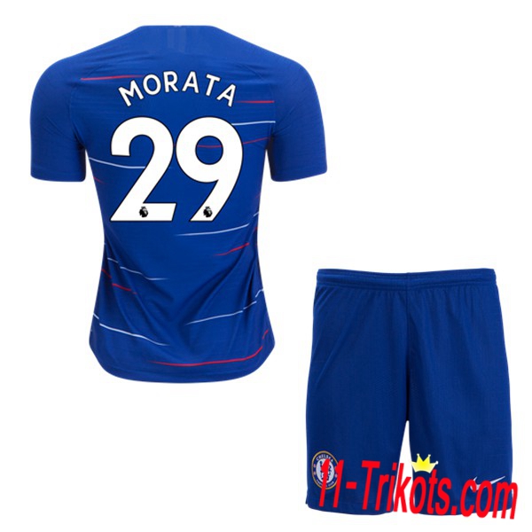 Beflockung FC Chelsea MORATA 29 Kurzarm Trikotsatz Kinder Heim Blau 2018 2019 Neuer