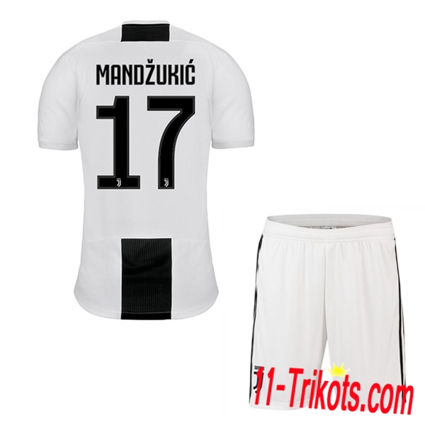 Beflockung Juventus MANDZUKIC 17 Kurzarm Trikotsatz Kinder Heim Schwarz-Weiss 2018 2019 Neuer