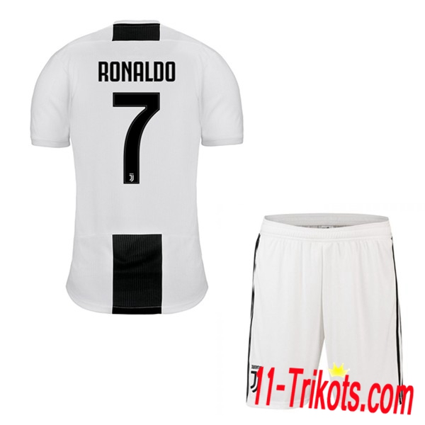 Beflockung Juventus RONALDO 7 Kurzarm Trikotsatz Kinder Heim Schwarz-Weiss 2018 2019 Neuer