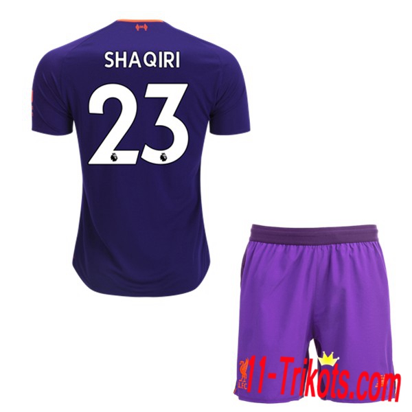 Beflockung FC Liverpool Shaqiri 23 Kurzarm Trikotsatz Kinder Auswärts Purpurrot 2018 2019 Neuer