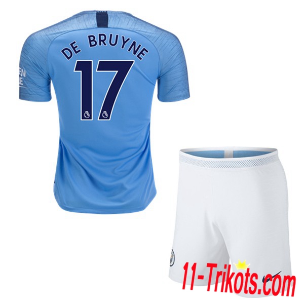 Beflockung Manchester City 17 DE BRUYNE Kurzarm Trikotsatz Kinder Heim Ciel Blau 2018 2019 Neuer