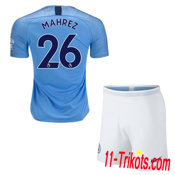 Beflockung Manchester City 26 MAHREZ Kurzarm Trikotsatz Kinder Heim Ciel Blau 2018 2019 Neuer