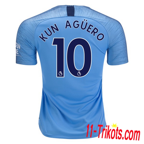 Spielername | Neues Manchester City Heimtrikot 10 KUN AGUERO Ciel Blau 2018-19 Kurzarm Herren