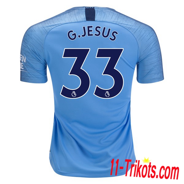 Spielername | Neues Manchester City Heimtrikot 33 G.JESUS Ciel Blau 2018-19 Kurzarm Herren