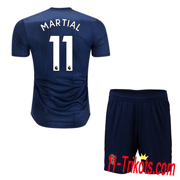 Beflockung Manchester United 11 MARTIAL Kurzarm Trikotsatz Kinder Third Marineblau 2018 2019 Neuer