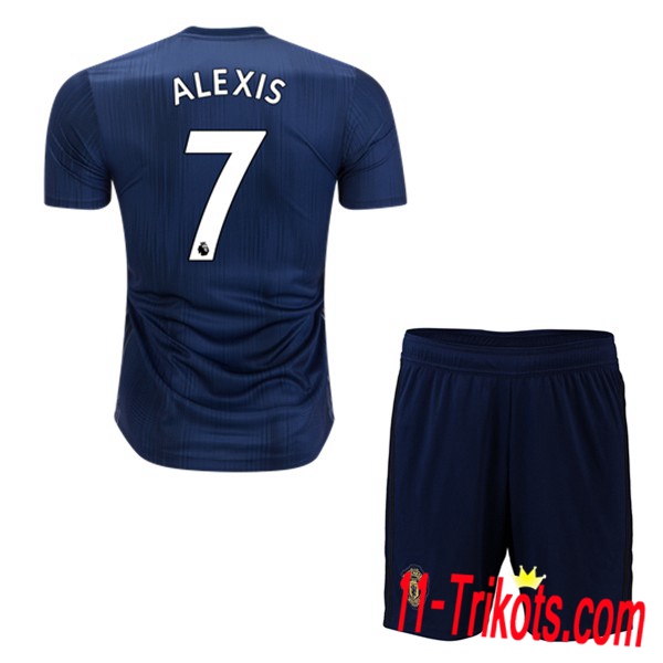 Beflockung Manchester United 7 ALEXIS Kurzarm Trikotsatz Kinder Third Marineblau 2018 2019 Neuer