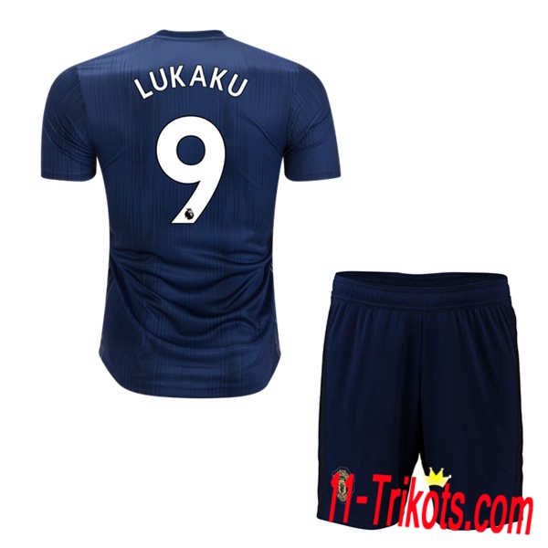 Beflockung Manchester United 9 LUKAKU Kurzarm Trikotsatz Kinder Third Marineblau 2018 2019 Neuer