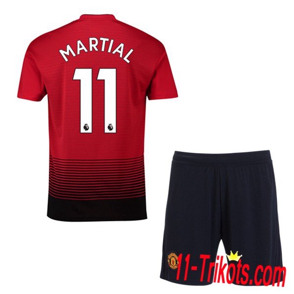 Beflockung Manchester United 11 MARTIAL Kurzarm Trikotsatz Kinder Heim Rot 2018 2019 Neuer