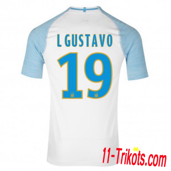 Spielername | Neues Olympique Marseille Heimtrikot L.GUSTAVO 19 Weiss 2018-19 Kurzarm Herren