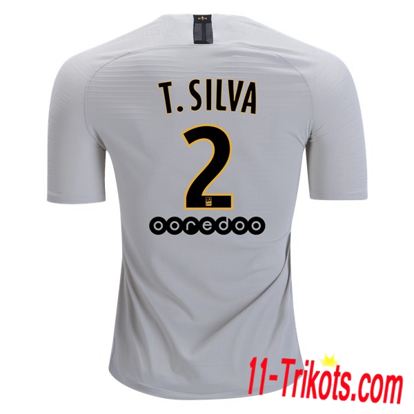 Spielername | Neues Paris St Germain Auswärtstrikot T SILVA 2 Beige 2018-19 Kurzarm Herren