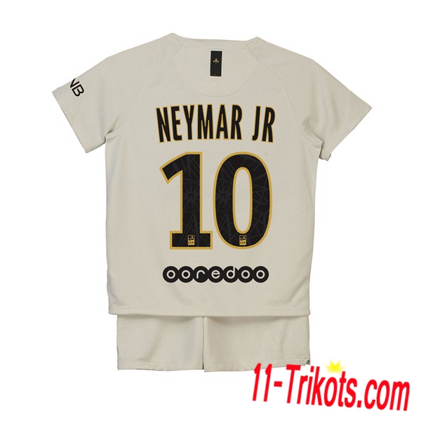 Beflockung PSG NEYMAR JR 10 Kurzarm Trikotsatz Kinder Auswärts Beige 2018 2019 Neuer