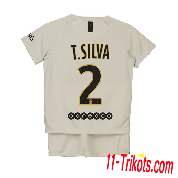 Beflockung PSG T SILVA 2 Kurzarm Trikotsatz Kinder Auswärts Beige 2018 2019 Neuer