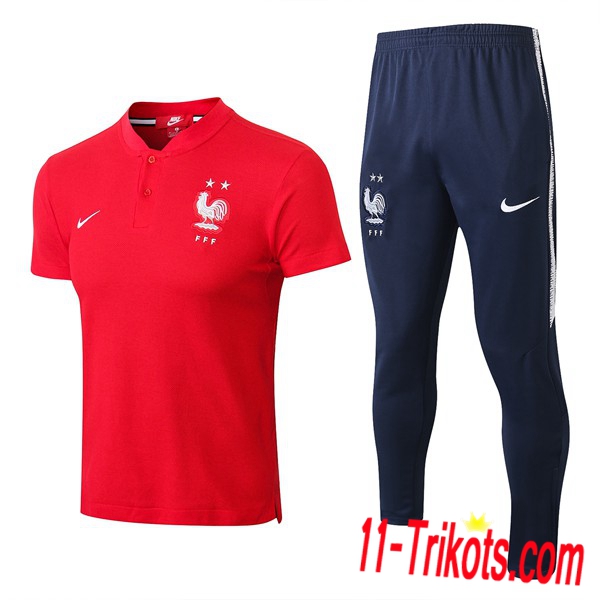 Neuestes Fussball Frankreich 2 Sterne Poloshirt + Hose Rot 2018/2019 | 11-trikots