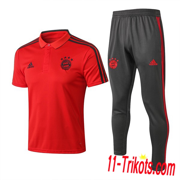 Neuestes Fussball Bayern München Poloshirt + Hose Rot 2018/2019 | 11-trikots