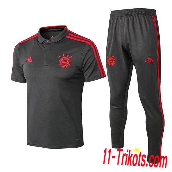 Neuestes Fussball Bayern München Poloshirt + Hose Grau Fonce 2018/2019 | 11-trikots