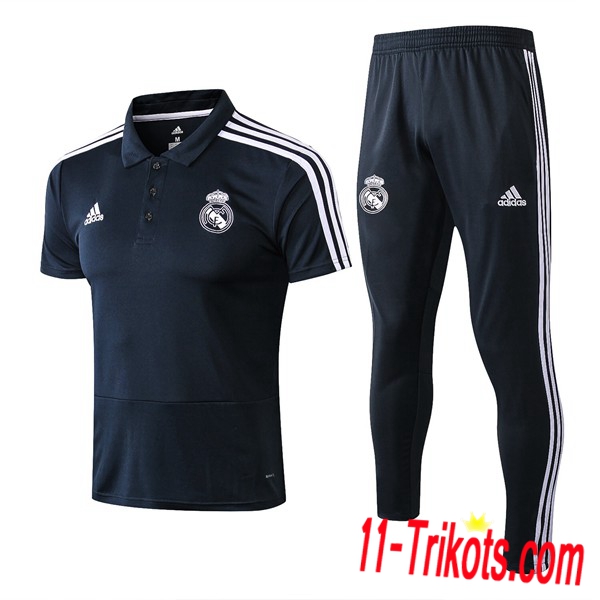 Neuestes Fussball Real Madrid Poloshirt + Hose Schwarz 2018/2019 | 11-trikots