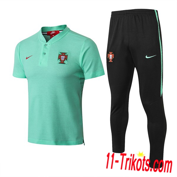 Neuestes Fussball Portugal Poloshirt + Hose Grün 2018/2019 | 11-trikots