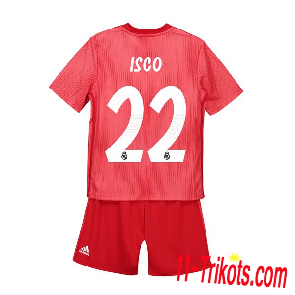 Beflockung FC Real Madrid 22 ISCO Kurzarm Trikotsatz Kinder Third Rot 2018 2019 Neuer