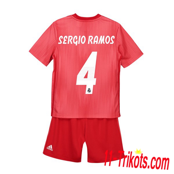 Beflockung FC Real Madrid SERGIO RAMOS 4 Kurzarm Trikotsatz Kinder Third Rot 2018 2019 Neuer