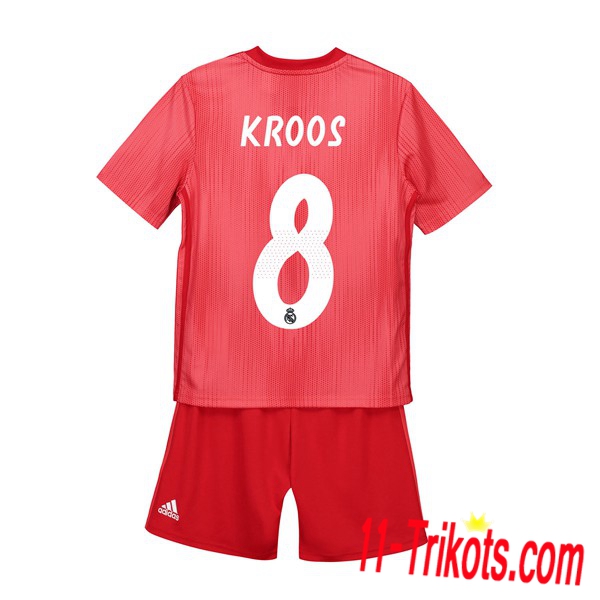 Beflockung FC Real Madrid 8 KROOS Kurzarm Trikotsatz Kinder Third Rot 2018 2019 Neuer