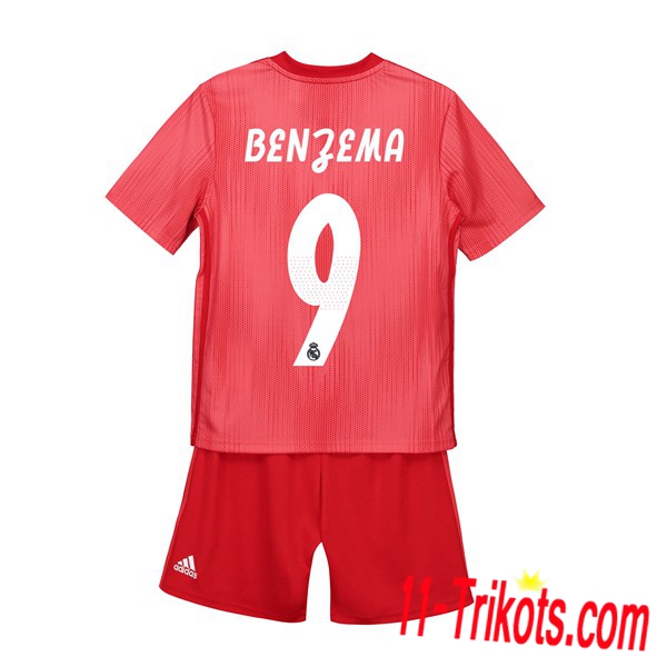 Beflockung FC Real Madrid 9 BENZEMA Kurzarm Trikotsatz Kinder Third Rot 2018 2019 Neuer