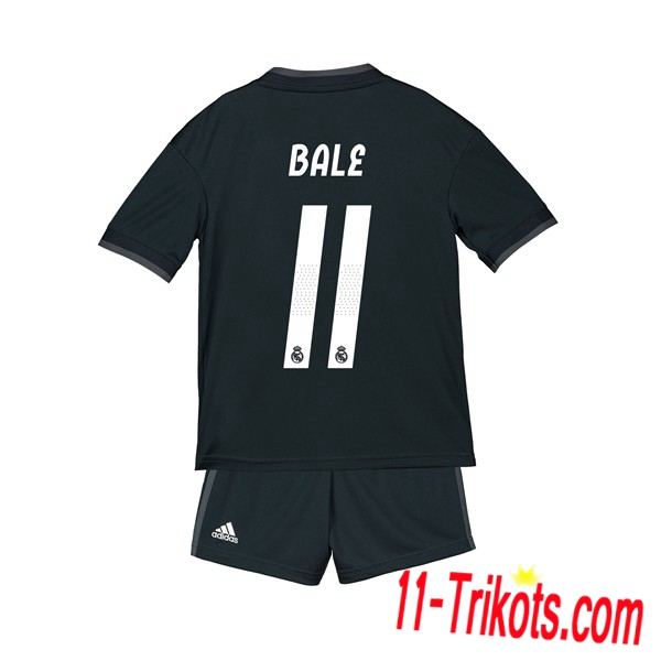 Beflockung FC Real Madrid 11 BALE Kurzarm Trikotsatz Kinder Auswärts Schwarz 2018 2019 Neuer