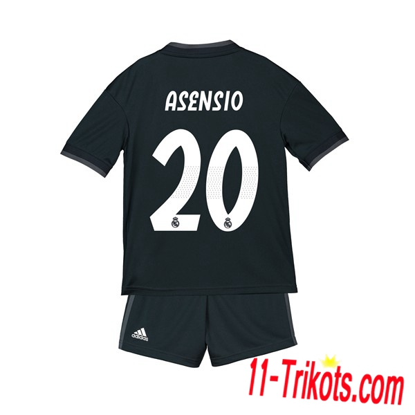 Beflockung FC Real Madrid 20 ASENSIO Kurzarm Trikotsatz Kinder Auswärts Schwarz 2018 2019 Neuer