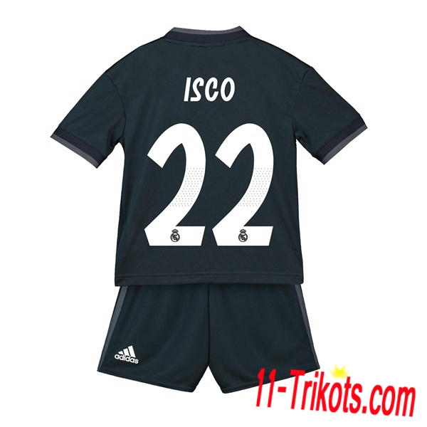 Beflockung FC Real Madrid 22 ISCO Kurzarm Trikotsatz Kinder Auswärts Schwarz 2018 2019 Neuer