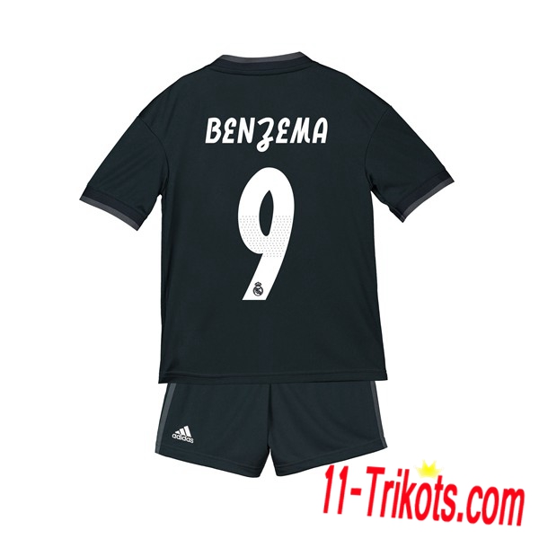 Beflockung FC Real Madrid 9 BENZEMA Kurzarm Trikotsatz Kinder Auswärts Schwarz 2018 2019 Neuer