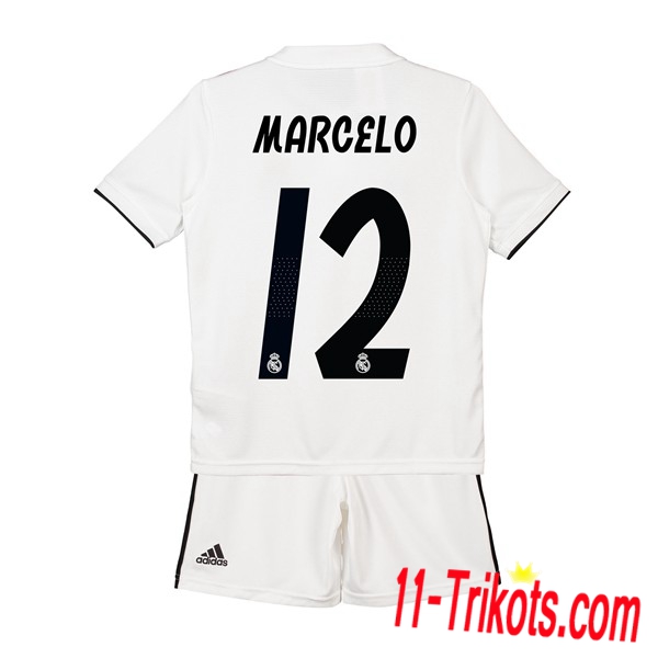 Beflockung FC Real Madrid 12 MARCELO Kurzarm Trikotsatz Kinder Heim Weiss 2018 2019 Neuer