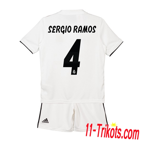 Beflockung FC Real Madrid SERGIO RAMOS 4 Kurzarm Trikotsatz Kinder Heim Weiss 2018 2019 Neuer