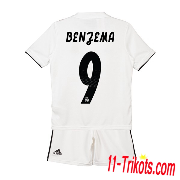 Beflockung FC Real Madrid 9 BENZEMA Kurzarm Trikotsatz Kinder Heim Weiss 2018 2019 Neuer