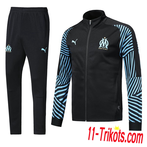 Neuestes Fussball Marseille Trainingsanzug (Jacken) Schwarz/Blau 2018/2019 | 11-trikots