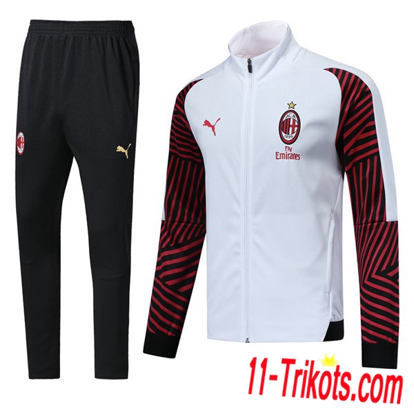 Neuestes Fussball AC Milan Trainingsanzug (Jacken) Weiß/Rot 2018/2019 | 11-trikots
