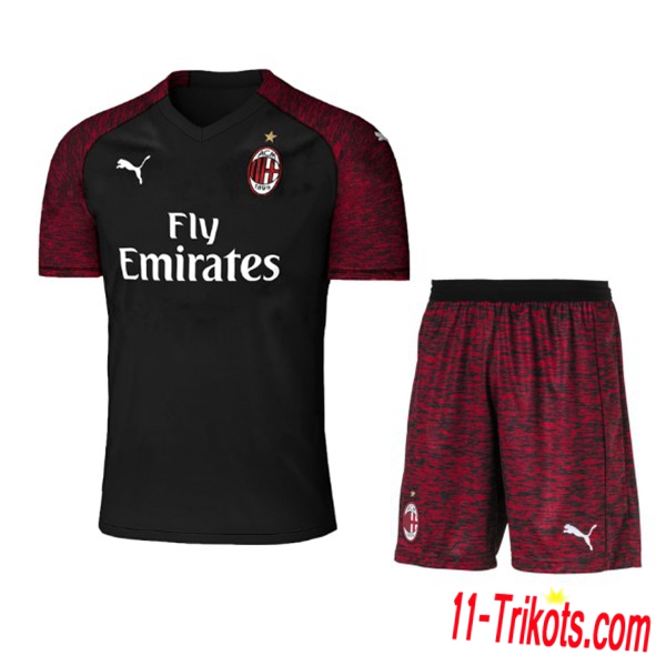 Beflockung AC Milan Kurzarm Trikotsatz Kinder Third Schwarz 2018 2019 Neuer