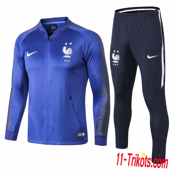 Neuestes Fussball Frankreich Blau/Grau Trainingsanzug (Jacken) 2 Sterne 2018 2019 | 11-trikots