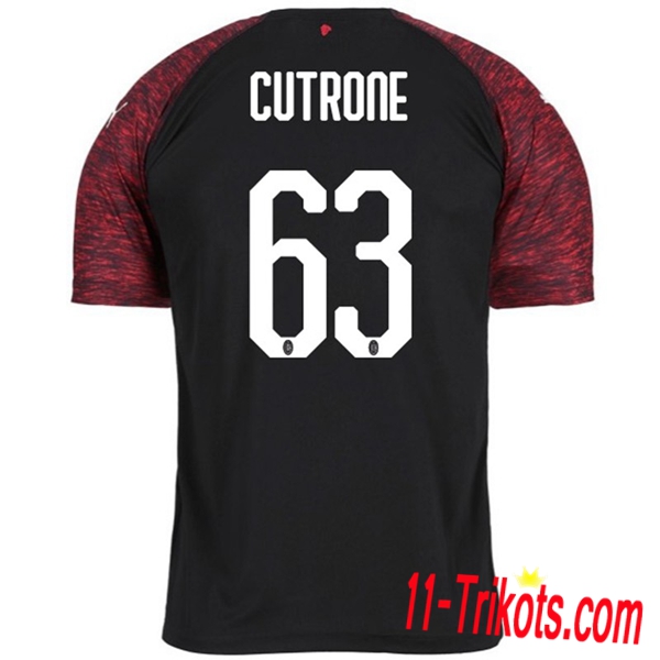 Spielername | Neues AC Milan Third Trikot CUTRONE 63 Schwarz 2018-19 Kurzarm Herren