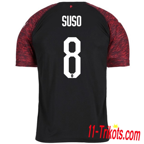 Spielername | Neues AC Milan Third Trikot SUSO 8 Schwarz 2018-19 Kurzarm Herren