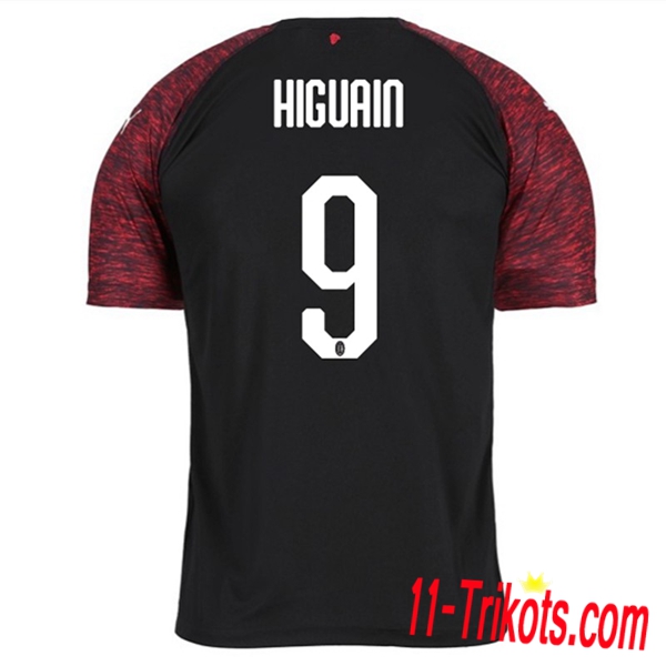 Spielername | Neues AC Milan Third Trikot HIGUAIN 9 Schwarz 2018-19 Kurzarm Herren