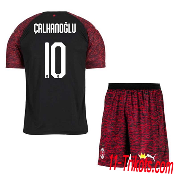 Spielername | Neues AC Milan Kinder Third Trikot ÇALHANOGLU 10 Schwarz 2018-19 Kurzarm