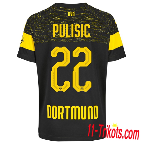 Spielername | Neues Dortmund BVB Auswärtstrikot PULISIK 22 Schwarz 2018-19 Kurzarm Herren