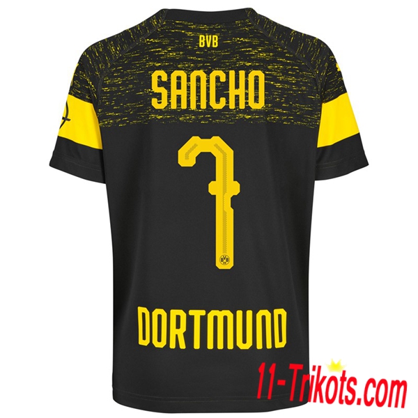 Spielername | Neues Dortmund BVB Auswärtstrikot SANCHO 7 Schwarz 2018-19 Kurzarm Herren