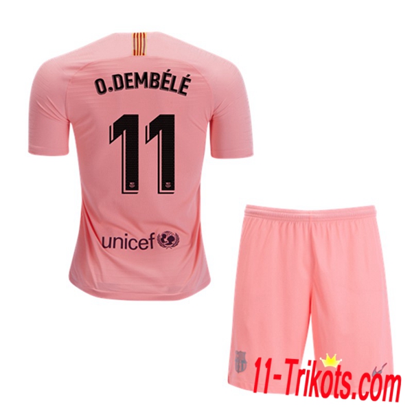 Spielername | Neues FC Barcelona Kinder Third Trikot 11 O.DEMBELE Orange 2018-19 Kurzarm