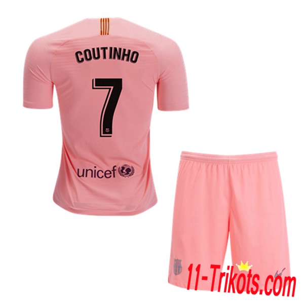 Spielername | Neues FC Barcelona Kinder Third Trikot 7 Coutinho Orange 2018-19 Kurzarm