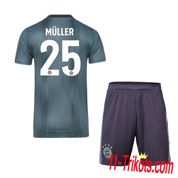 Spielername | Neues Bayern München Kinder Third Trikot 25 MULLER Grün 2018-19 Kurzarm