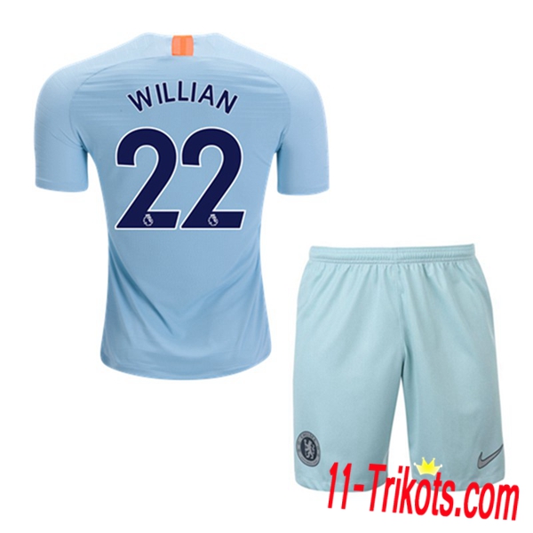 Spielername | Neues FC Chelsea Kinder Third Trikot WILLIAN 22 Himmelblau 2018-19 Kurzarm