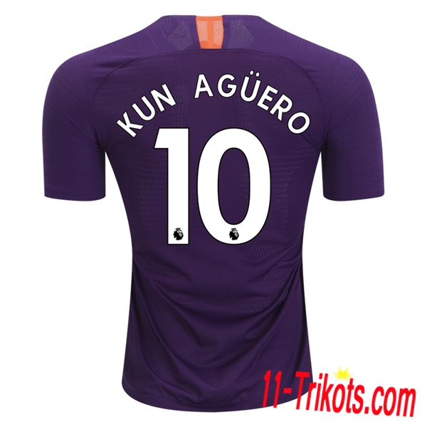 Spielername | Neues Manchester City Third Trikot 10 KUN AGUERO Purpurrot 2018-19 Kurzarm Herren