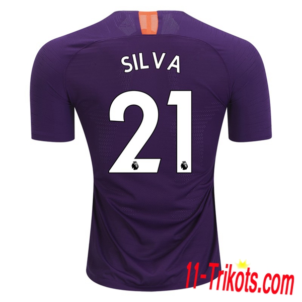 Spielername | Neues Manchester City Third Trikot 21 SILVA Purpurrot 2018-19 Kurzarm Herren