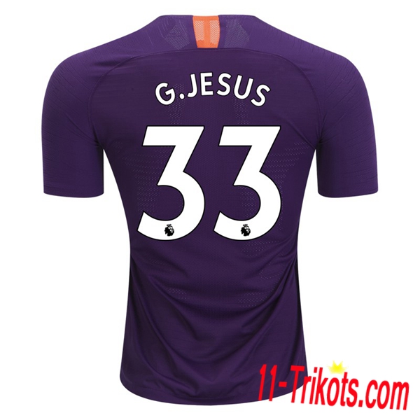 Spielername | Neues Manchester City Third Trikot 33 G.JESUS Purpurrot 2018-19 Kurzarm Herren